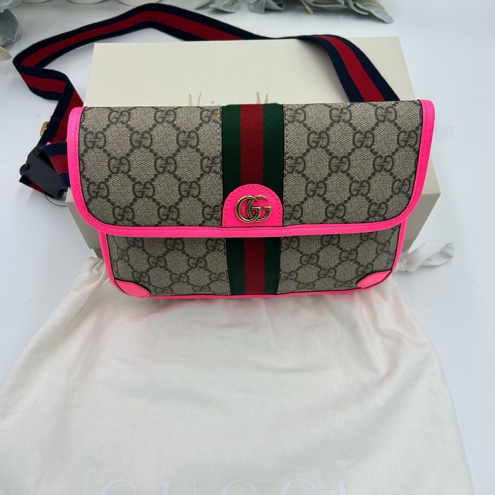 SOLD!!!!!  Women's Gucci OPHIDIA GG supreme canvas belt bag web stripe 80 cm NWT